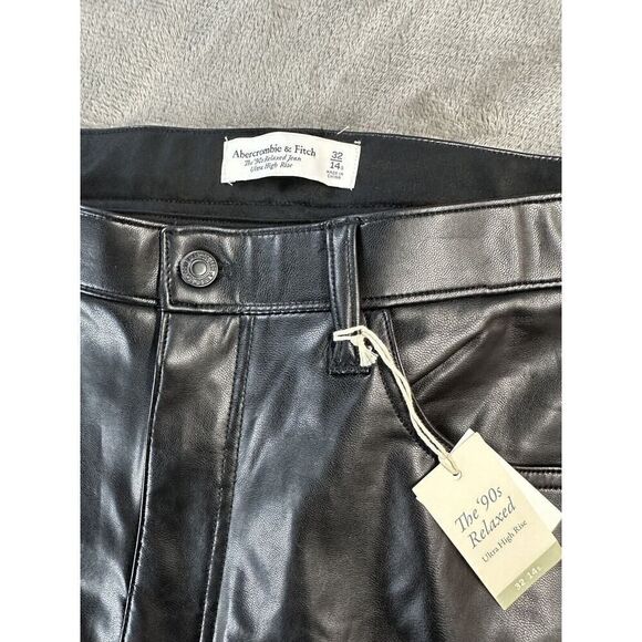 NWT Abercrombie & Fitch Vegan Leather 90s Relaxed Pant Black sz 28/6 - Picture 10 of 11